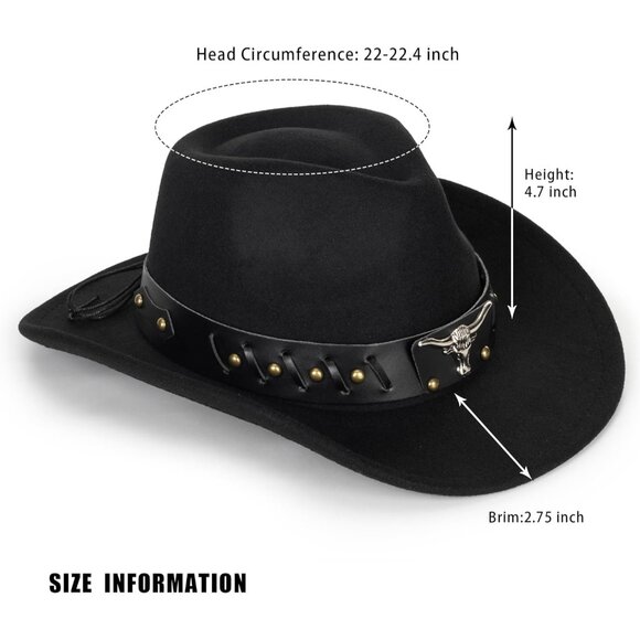 Unisex Felt Cowboy Hat Wide Brim Sun Protection Western Costume Accessory - Picture 3 of 8